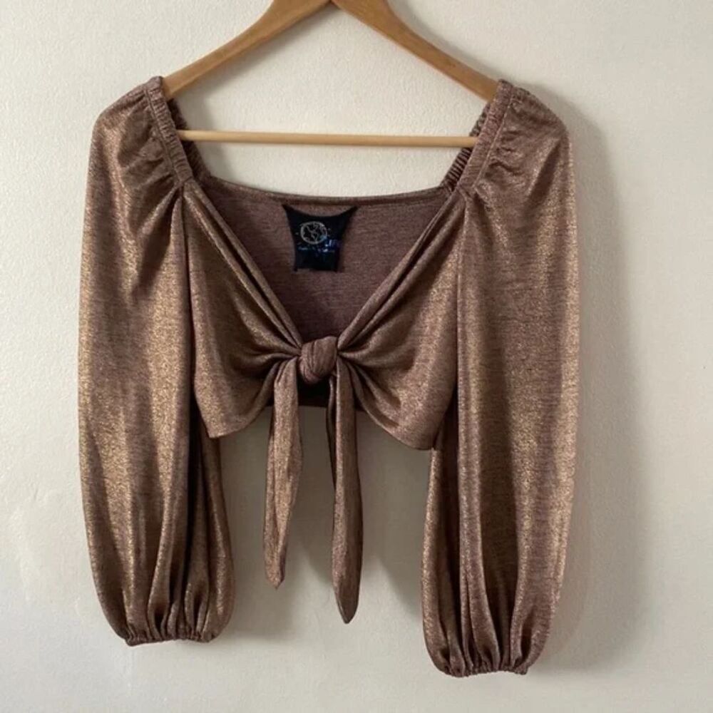 Blue Life Metallic Puff Sleeve Crop Top X-Small